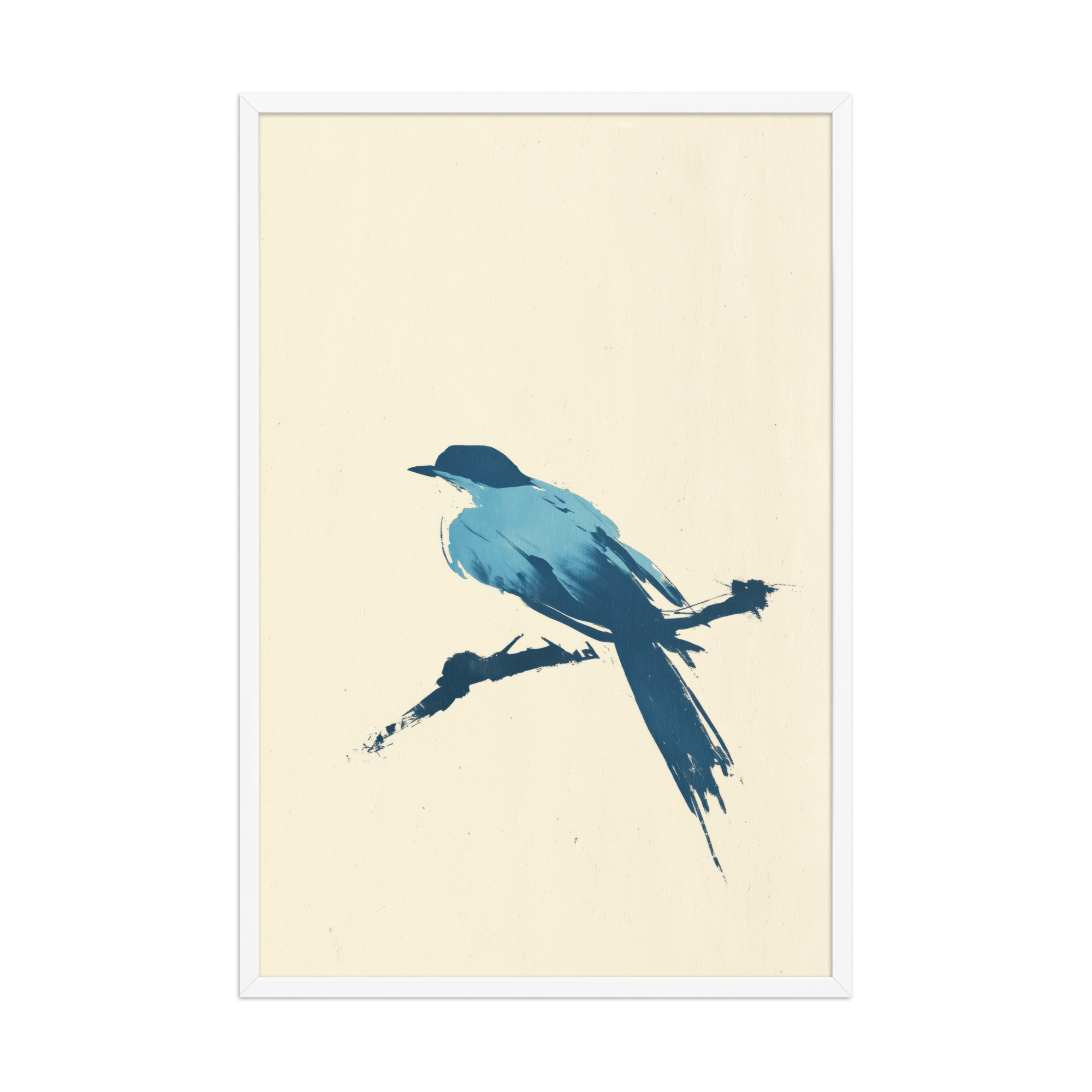 enhanced-matte-paper-framed-poster-in-white-24x36-front-68f906d5925ce.jpg Bluebird Perch — Minimal Brush Bird on Branch Wall Decor — Framed Poster - Image 24