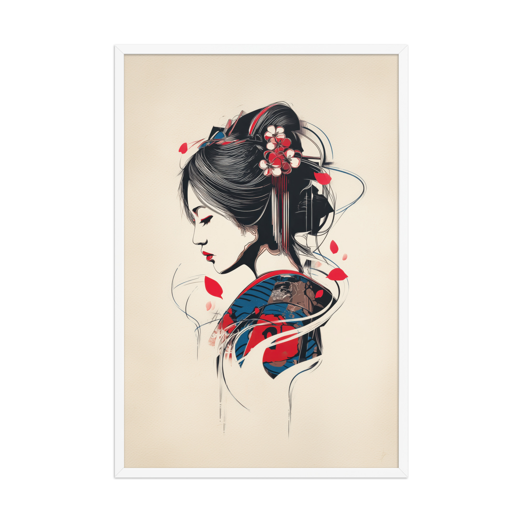 enhanced-matte-paper-framed-poster-in-white-24x36-front-68f9cc1144a6f.jpg Petals of Silence — Ukiyo-e Inspired Geisha Illustration Wall Art — Framed Poster - Image 24