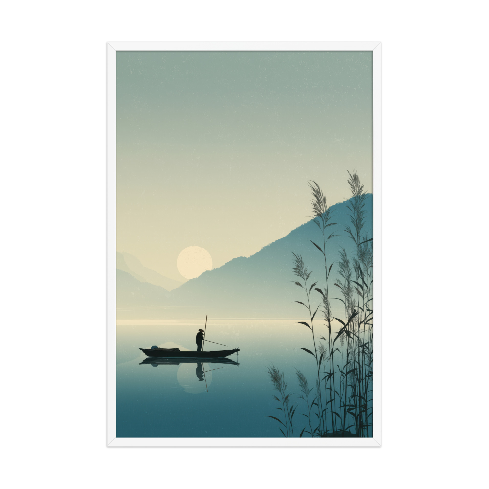 enhanced-matte-paper-framed-poster-in-white-24x36-front-68f9d005767d4.jpg Twilight Fisherman — Zen Lake Landscape Wall Art — Framed Poster - Image 15
