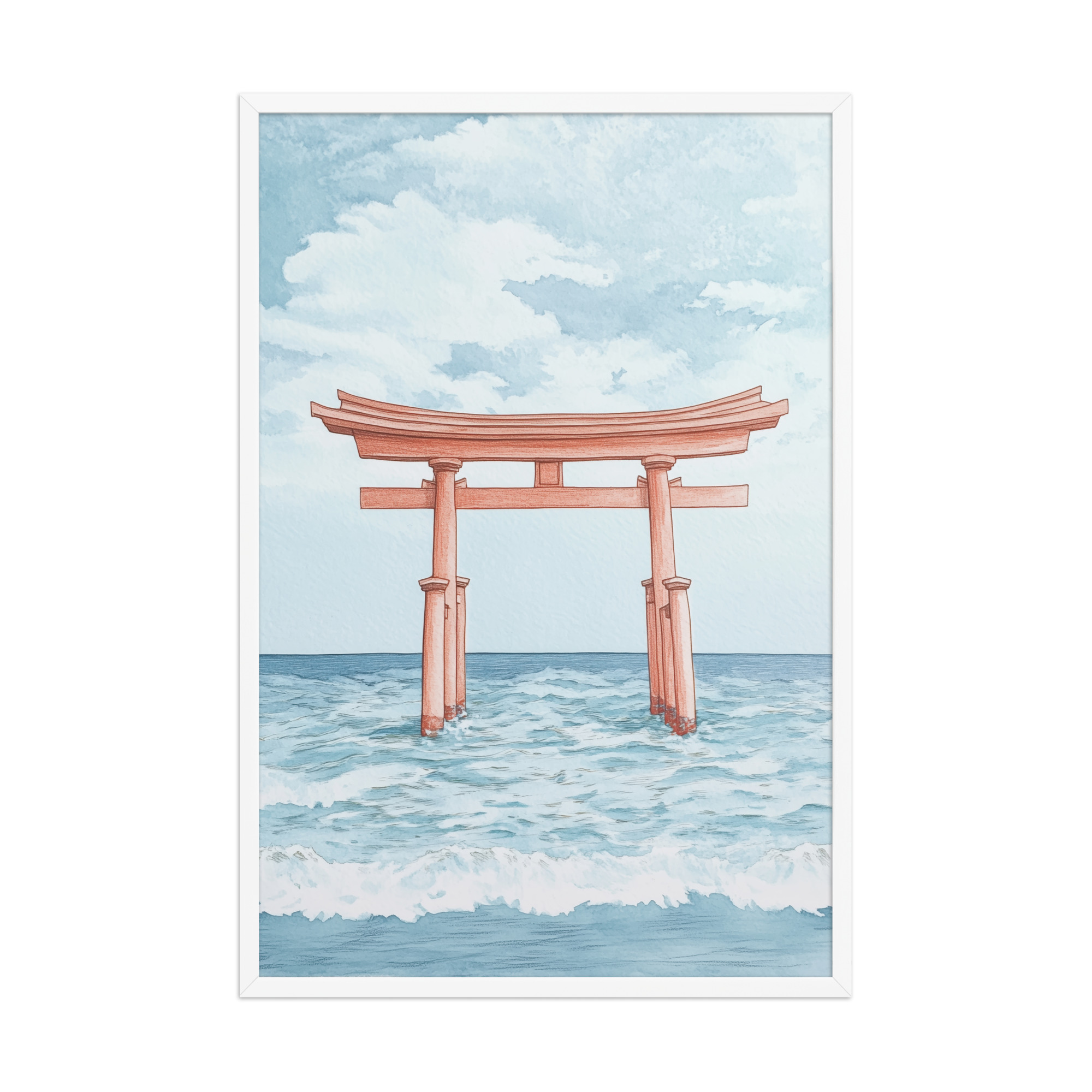 enhanced-matte-paper-framed-poster-in-white-24x36-front-68f9d2fccf2f2.jpg Torii Gate Waves — Coastal Shinto Shrine Wall Decor — Framed Poster - Image 24