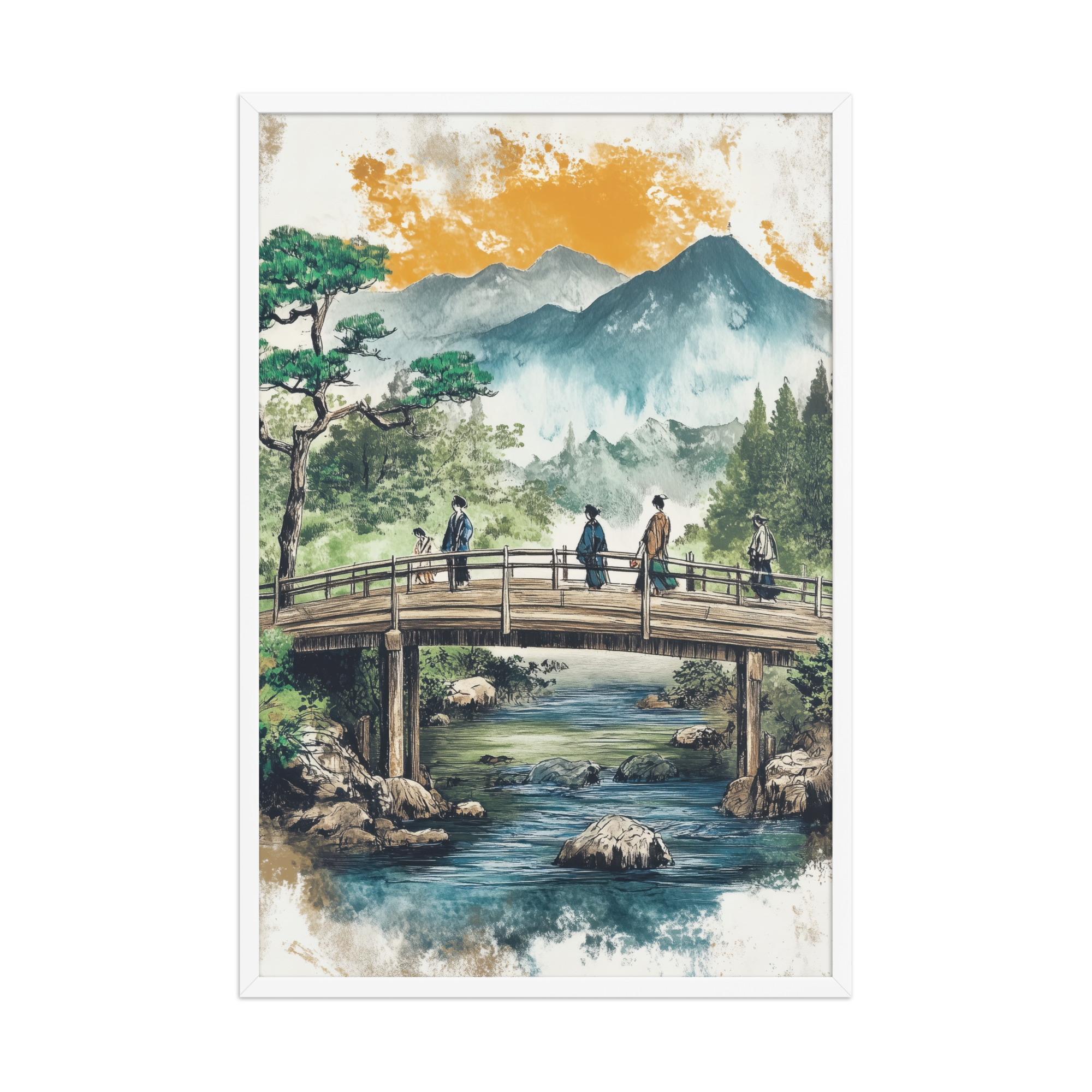 enhanced-matte-paper-framed-poster-in-white-24x36-front-68f9f2037a2d7.jpg Bridge to the Highlands – Ukiyo-e Mountain Bridge Wall Art – Framed Poster - Image 21