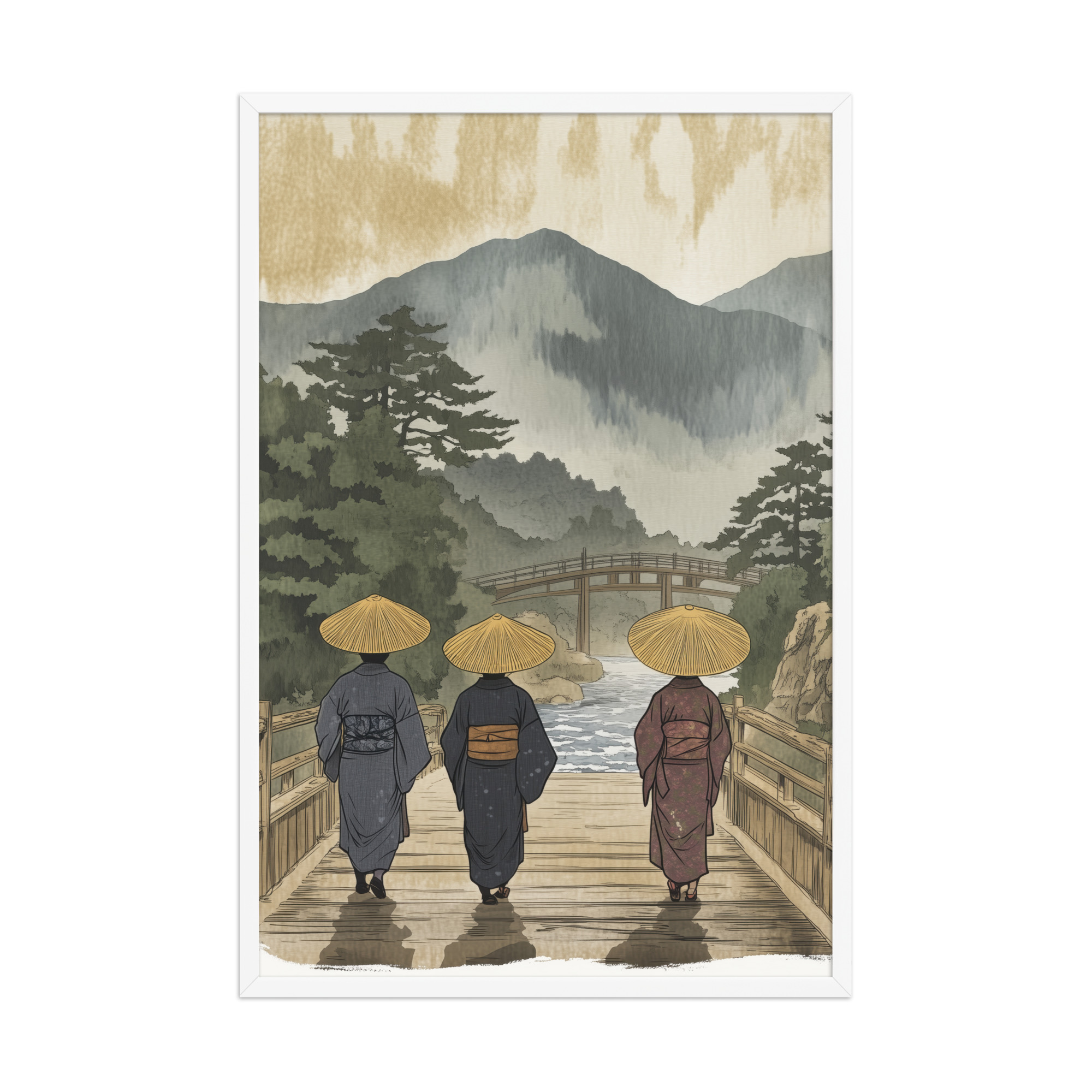 enhanced-matte-paper-framed-poster-in-white-24x36-front-68f9f30d7f182.jpg Morning Walk to the Temple – Ukiyo-e Wall Art Print – Framed Poster - Image 24