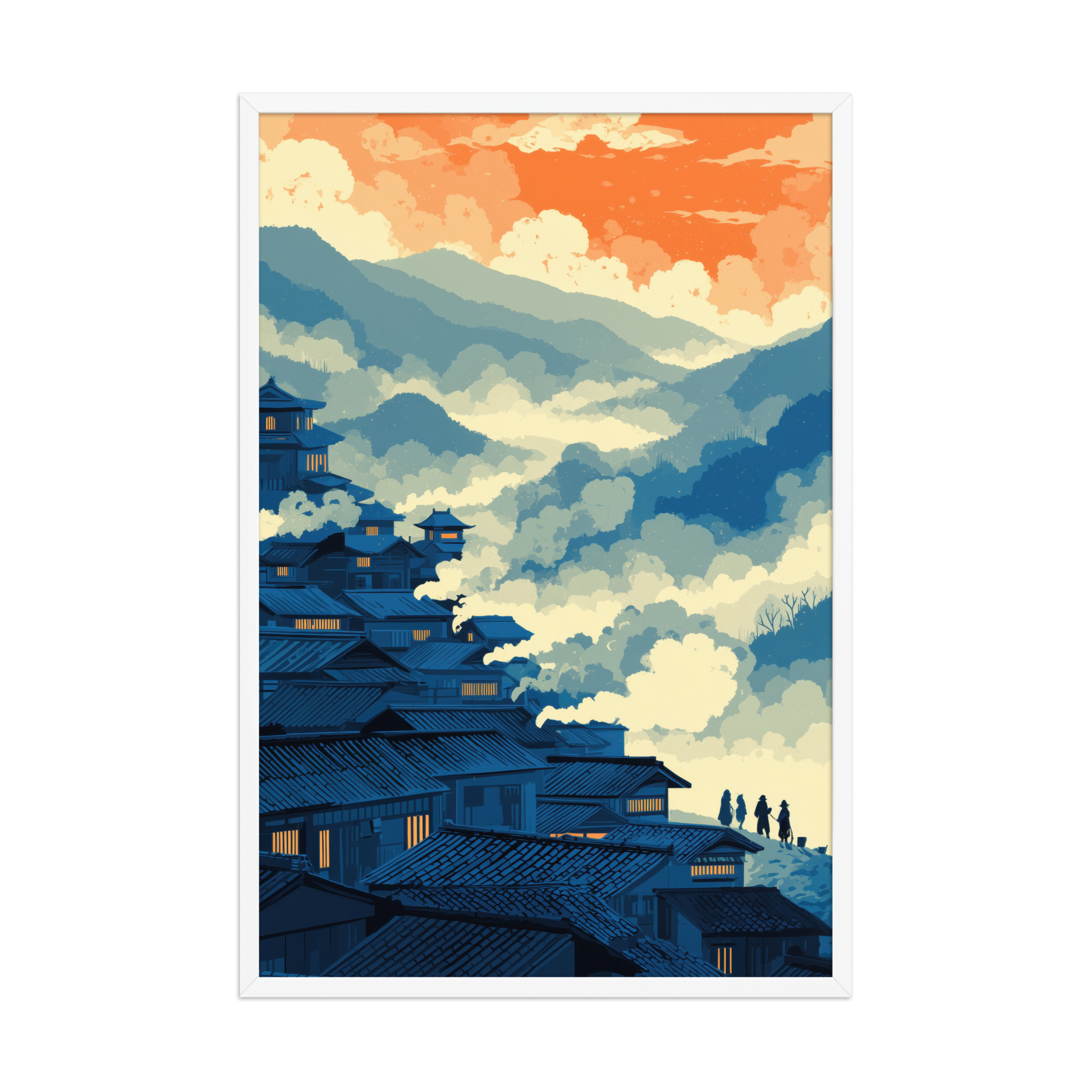 enhanced-matte-paper-framed-poster-in-white-24x36-front-68f9f807114d6.jpg Twilight Over Hillside Village – Ukiyo-e Wall Art Print – Framed Poster - Image 21