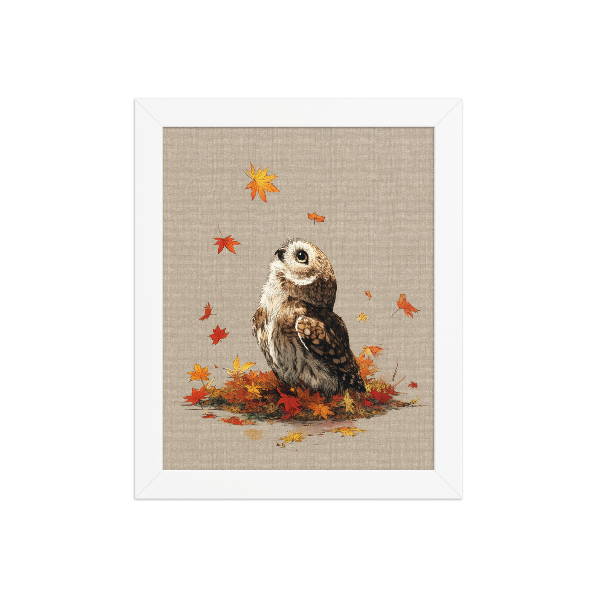 enhanced-matte-paper-framed-poster-in-white-8x10-front-68f89a1ad88cd.jpg Autumn Gaze Owl — Owl Illustration with Falling Leaves Wall Art — Framed Poster - Image 11