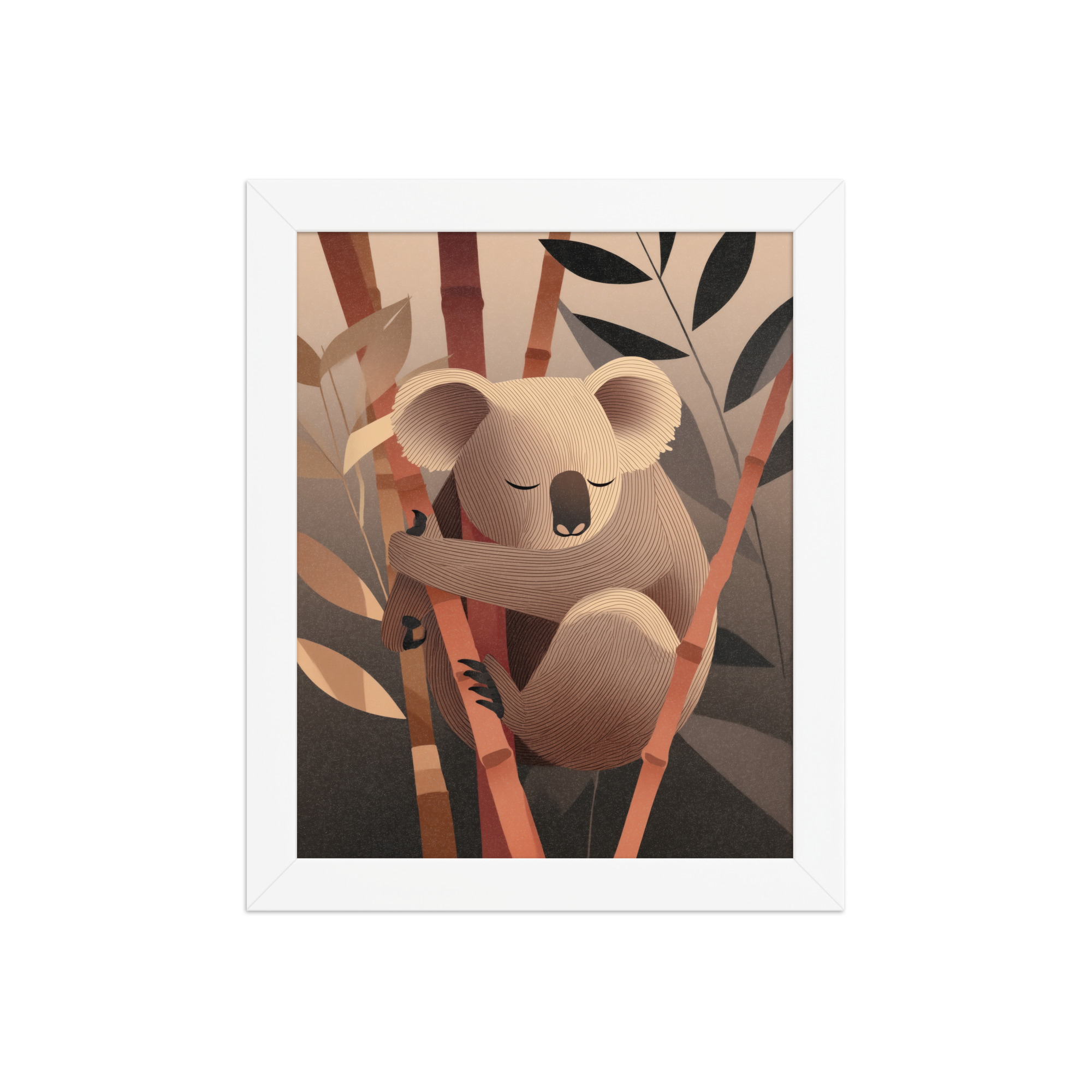 enhanced-matte-paper-framed-poster-in-white-8x10-front-68f8be9646354.jpg Koala Dreams in Bamboo — Minimal Sleeping Koala in Warm Tones Wall Decor — Framed Poster - Image 17
