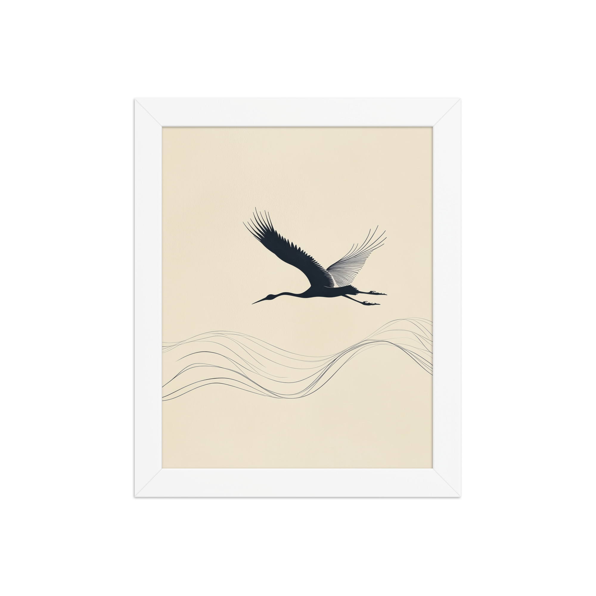enhanced-matte-paper-framed-poster-in-white-8x10-front-68f8ffc050a52.jpg Graceful Ascent — Minimal Crane Silhouette with Flowing Lines Wall Decor — Framed Poster - Image 17