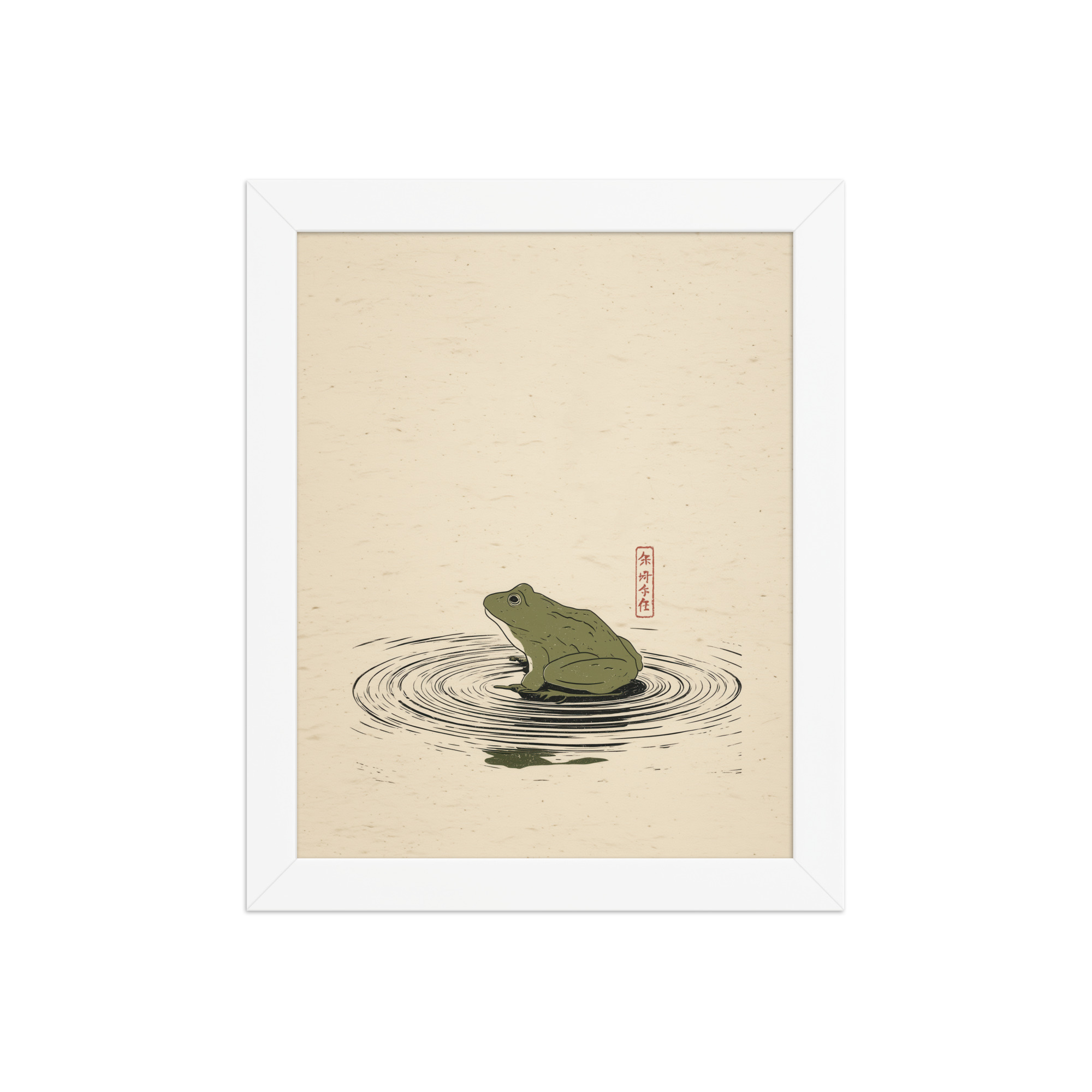 enhanced-matte-paper-framed-poster-in-white-8x10-front-68f90157c77af.jpg Frog on Pond — Minimal Frog Illustration with Ripples Wall Decor — Framed Poster - Image 15
