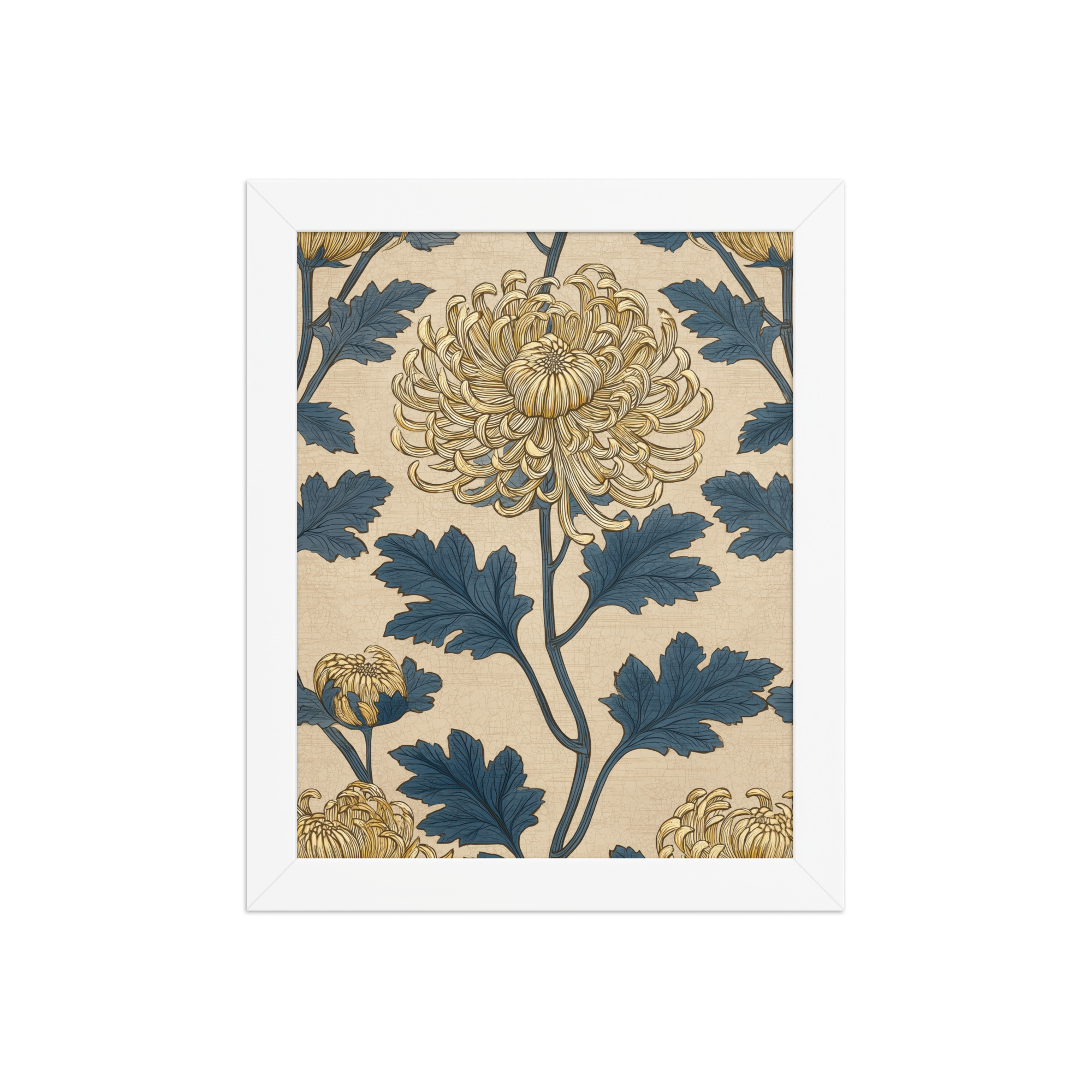 enhanced-matte-paper-framed-poster-in-white-8x10-front-68f91ec473aa1.jpg Golden Chrysanthemum — Blue & Gold Botanical Wall Decor — Framed Poster - Image 17