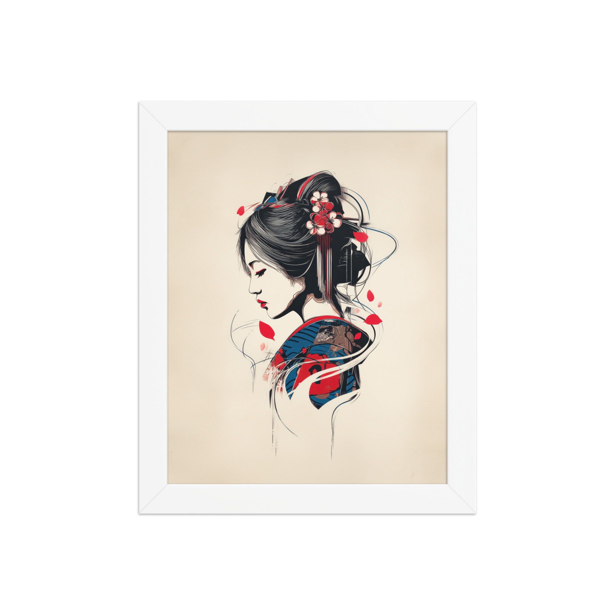 enhanced-matte-paper-framed-poster-in-white-8x10-front-68f9cc11446bd.jpg Petals of Silence — Ukiyo-e Inspired Geisha Illustration Wall Art — Framed Poster - Image 17