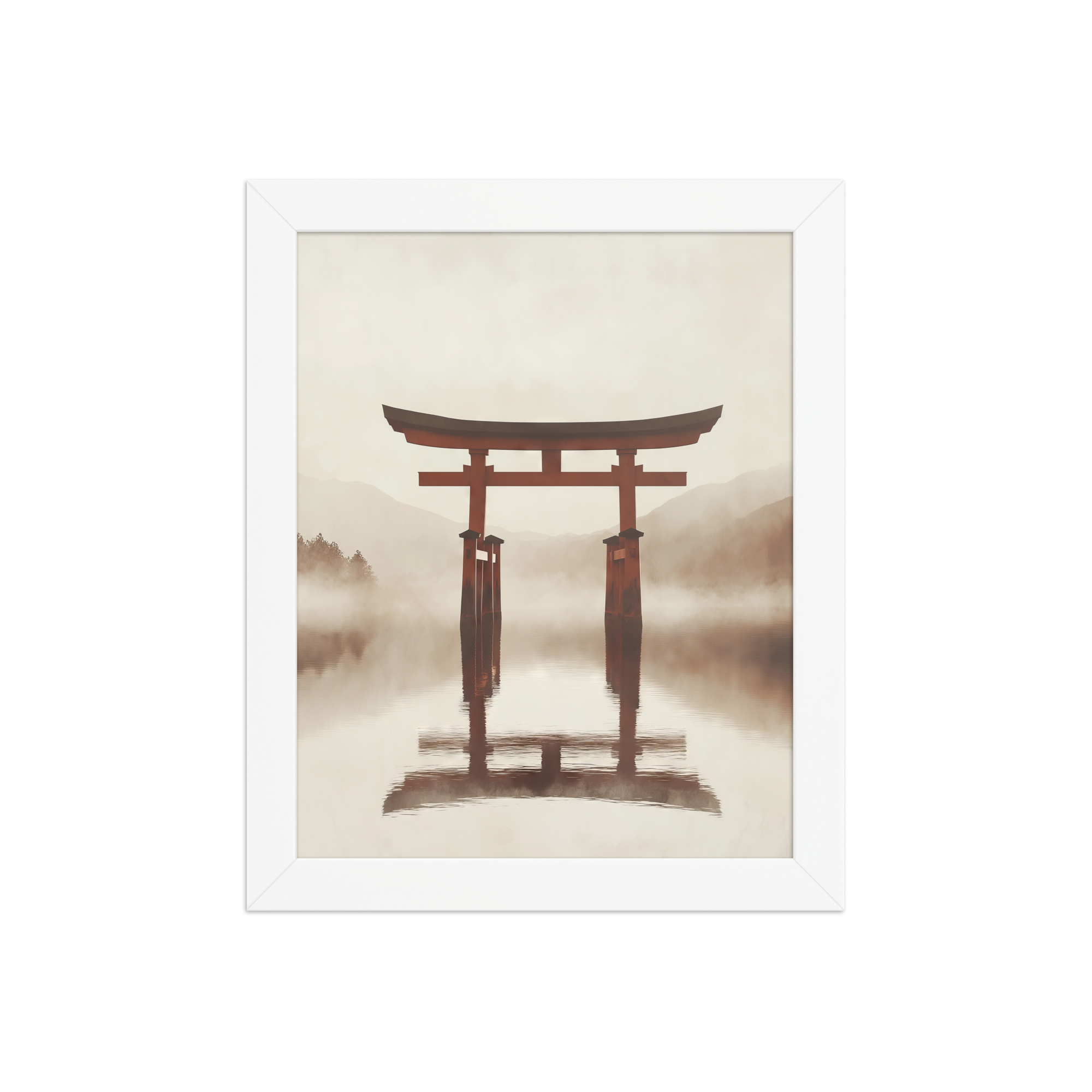 enhanced-matte-paper-framed-poster-in-white-8x10-front-68f9cfe671605.jpg Torii Reflections — Minimal Misty Lake Wall Art — Framed Poster - Image 17