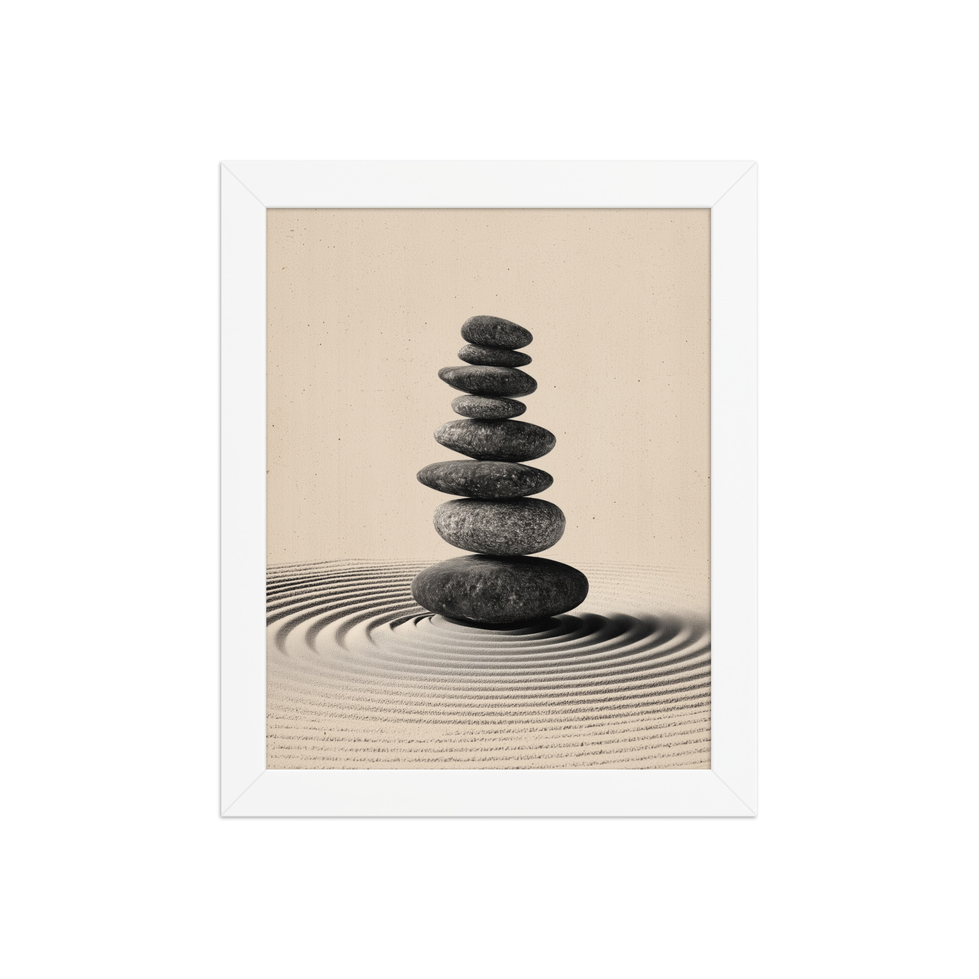 enhanced-matte-paper-framed-poster-in-white-8x10-front-68f9e460c0548.jpg Balanced Stillness – Stacked Stones I Neutral Zen Stones Wall Art – Framed Poster - Image 17