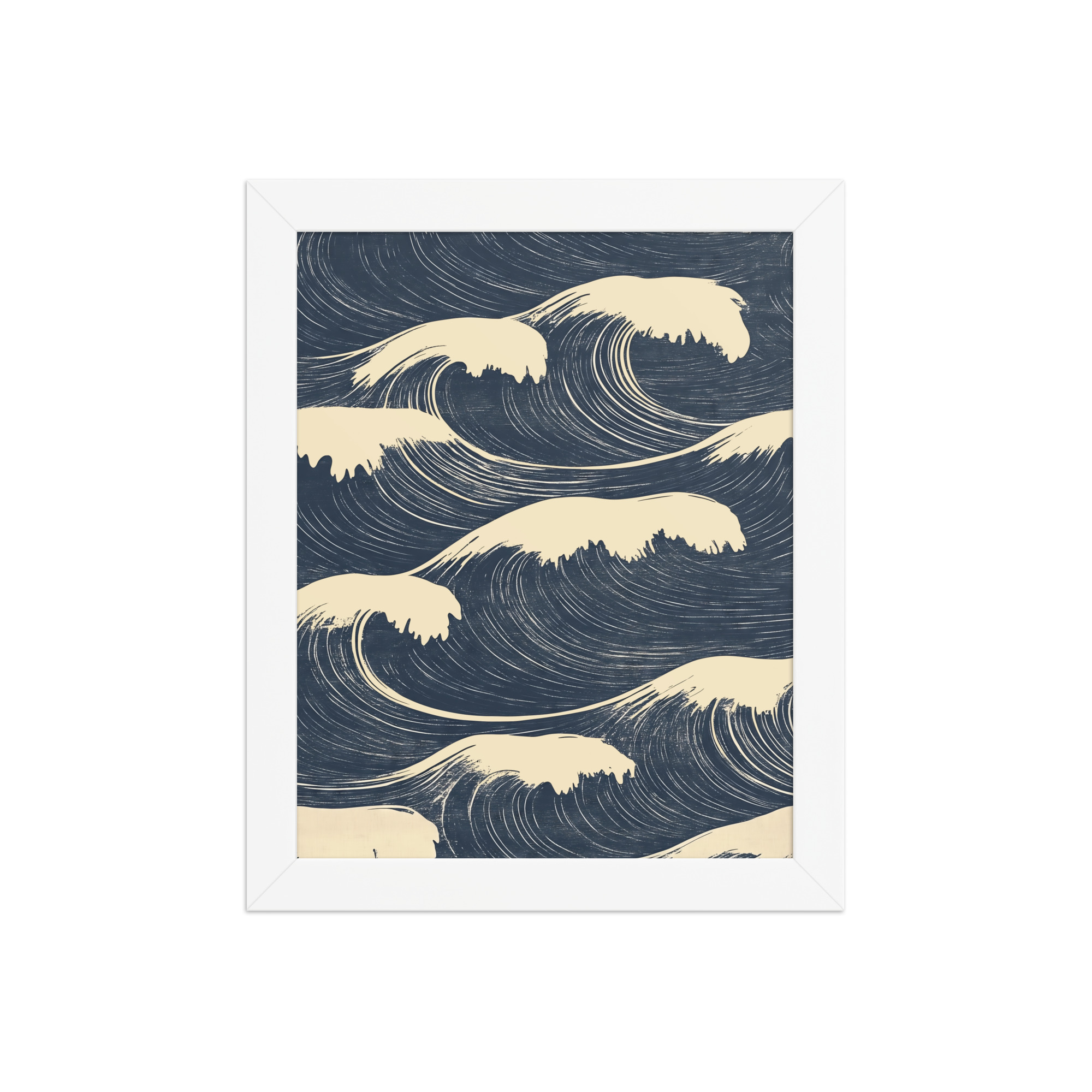 enhanced-matte-paper-framed-poster-in-white-8x10-front-68f9f16a70aed.jpg Edo Waves – Bold Indigo Ukiyo-e Ocean Pattern Wall Art – Framed Poster - Image 15