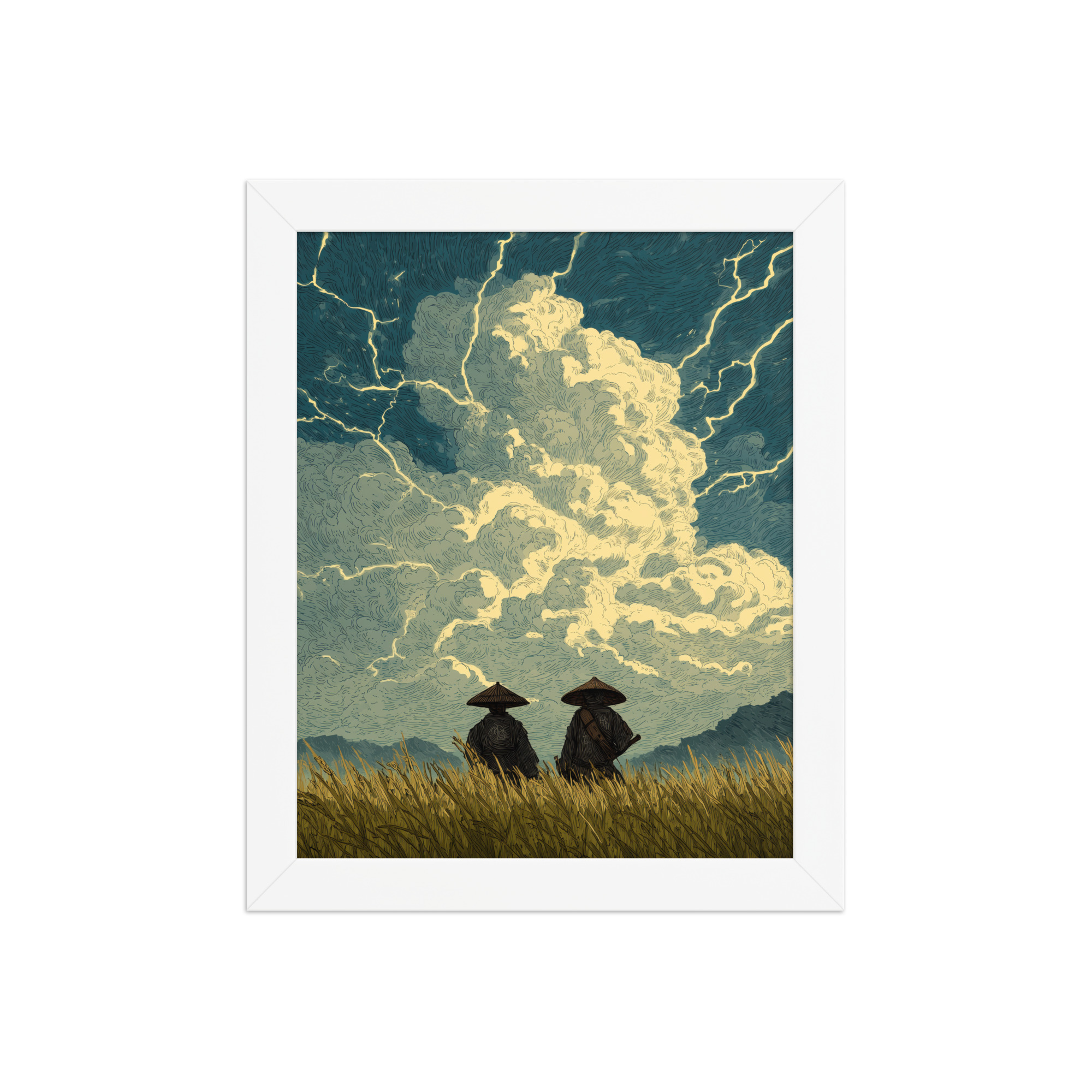 enhanced-matte-paper-framed-poster-in-white-8x10-front-68f9f1a39d36b.jpg Before the Storm – Ukiyo-e Samurai Watchers Landscape Wall Art – Framed Poster - Image 15