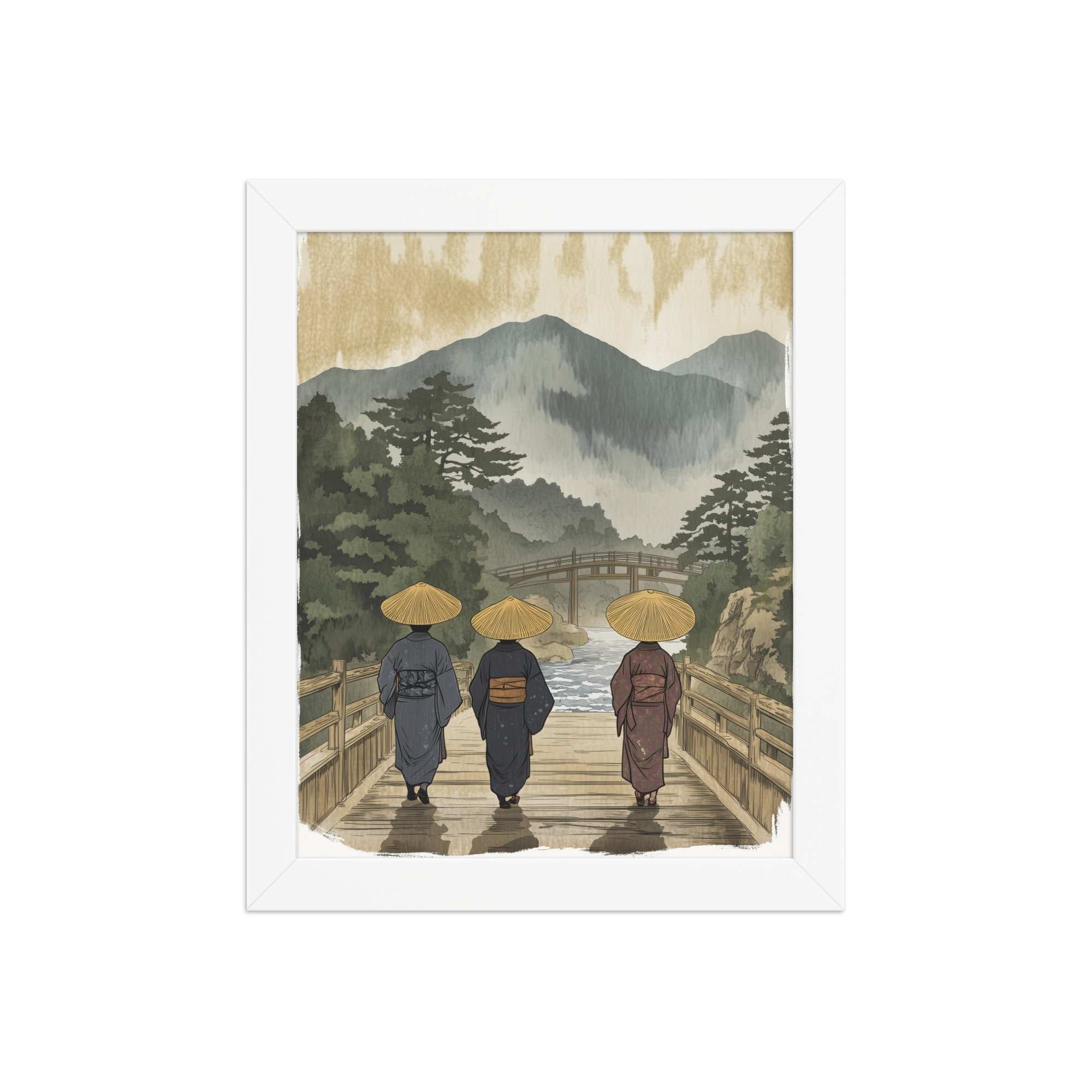 enhanced-matte-paper-framed-poster-in-white-8x10-front-68f9f30d7ec0d.jpg Morning Walk to the Temple – Ukiyo-e Wall Art Print – Framed Poster - Image 17
