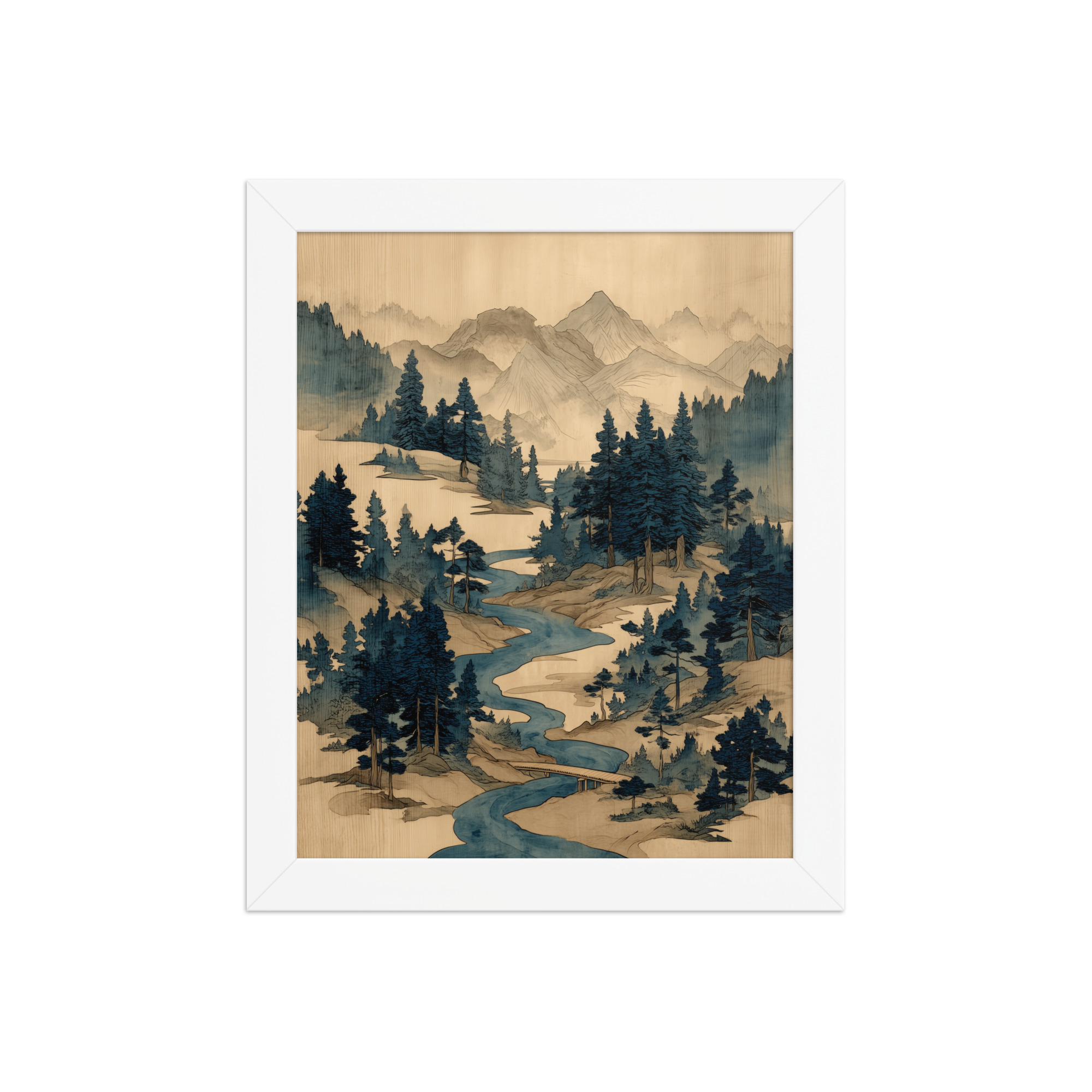 enhanced-matte-paper-framed-poster-in-white-8x10-front-68f9f793e0dcd.jpg Winding River Pines – Ukiyo-e Mountain Stream Landscape Wall Art – Framed Poster - Image 17