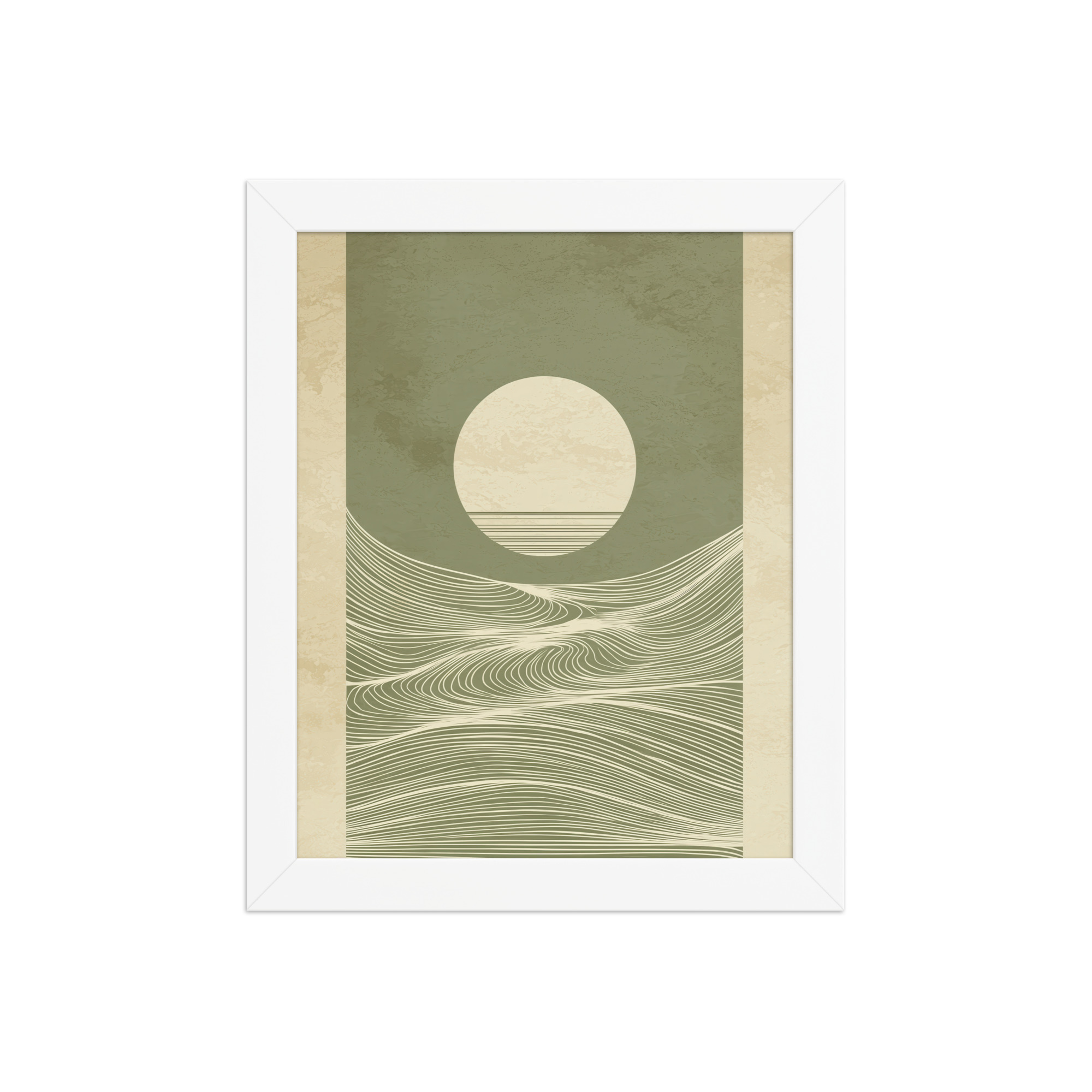 enhanced-matte-paper-framed-poster-in-white-8x10-front-68f9f96705c16.jpg Calm Currents and Rising Light — Minimalist Sun With Landscape Lines Wall Art — Framed Poster - Image 13