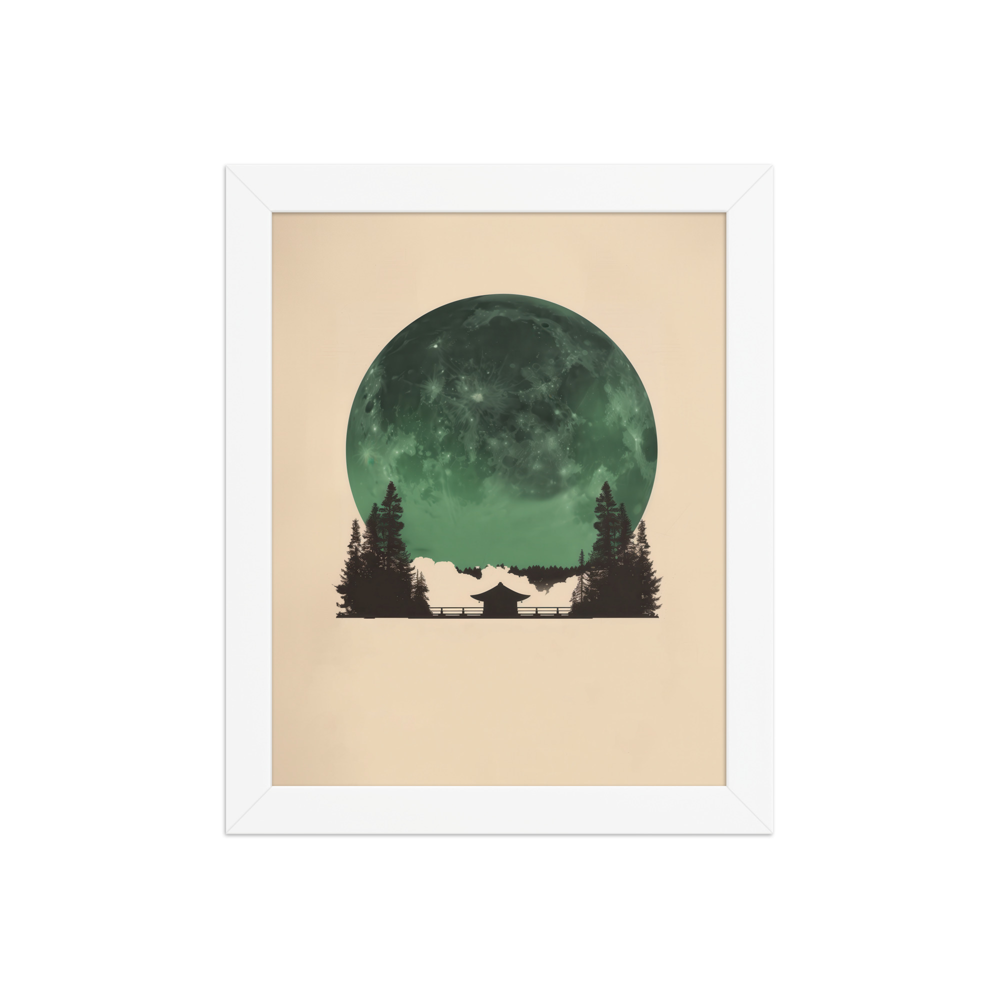 enhanced-matte-paper-framed-poster-in-white-8x10-front-68f9ff10e4af7.jpg Emerald Moon Temple — Japandi Silhouette Wall Art — Framed Poster - Image 17