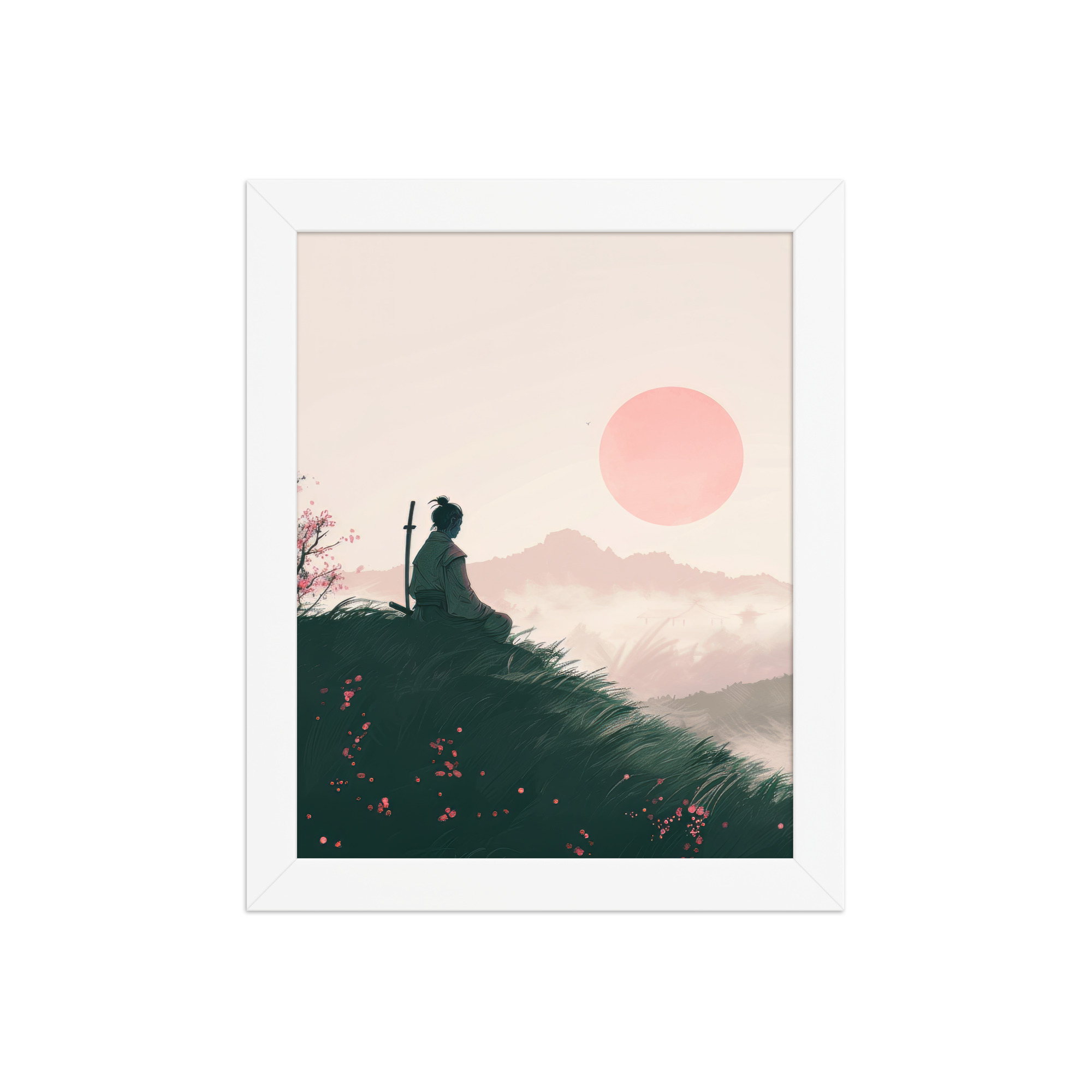 enhanced-matte-paper-framed-poster-in-white-8x10-front-68fa1673977ca.jpg Samurai at Dawn – Pink Sun Over Hills Quiet Strength at Daybreak Wall Decor – Framed Poster - Image 15
