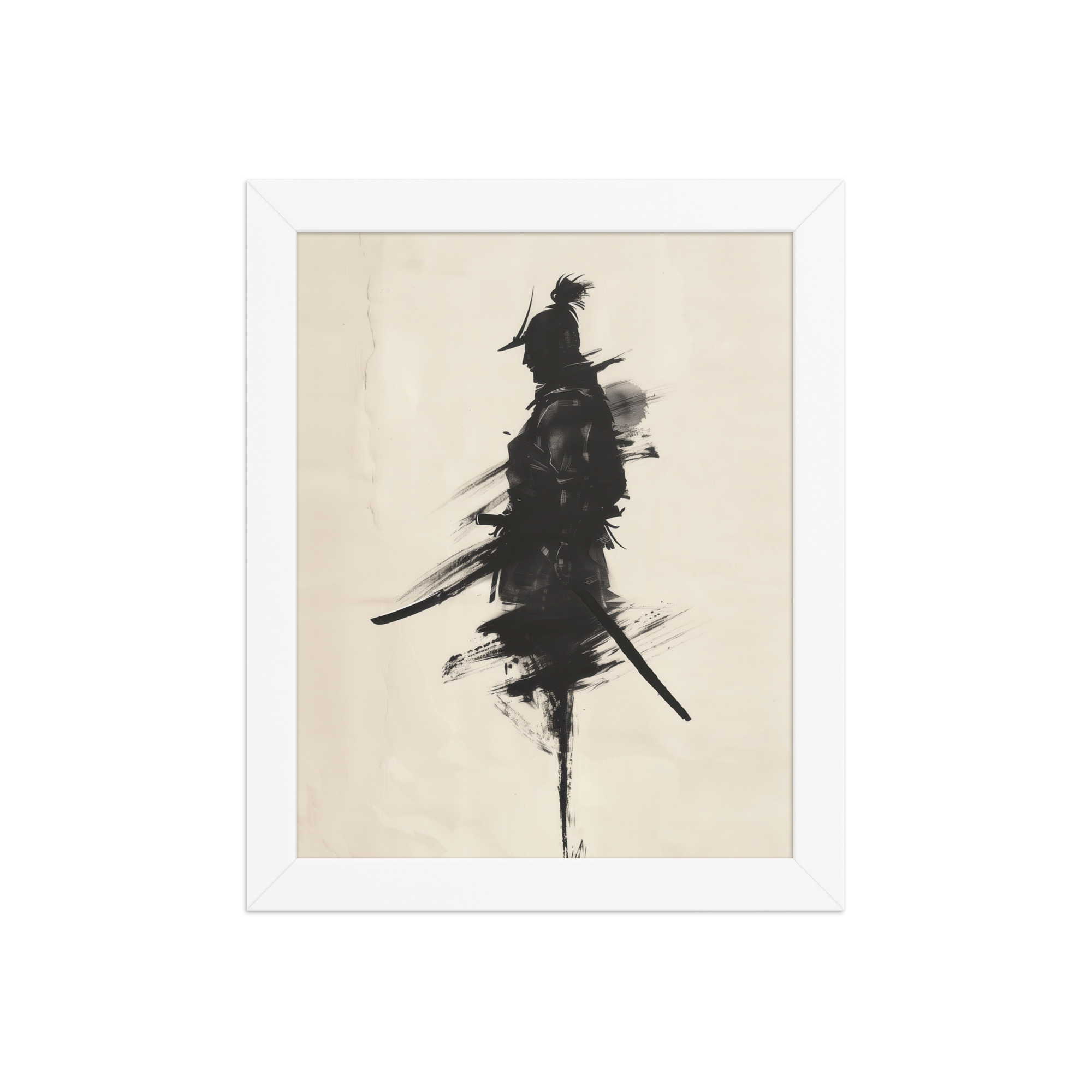enhanced-matte-paper-framed-poster-in-white-8x10-front-68fa170352d43.jpg Shadowed Warrior – Sumi-e Silhouette of a Lone Samurai Wall Decor – Framed Poster - Image 17