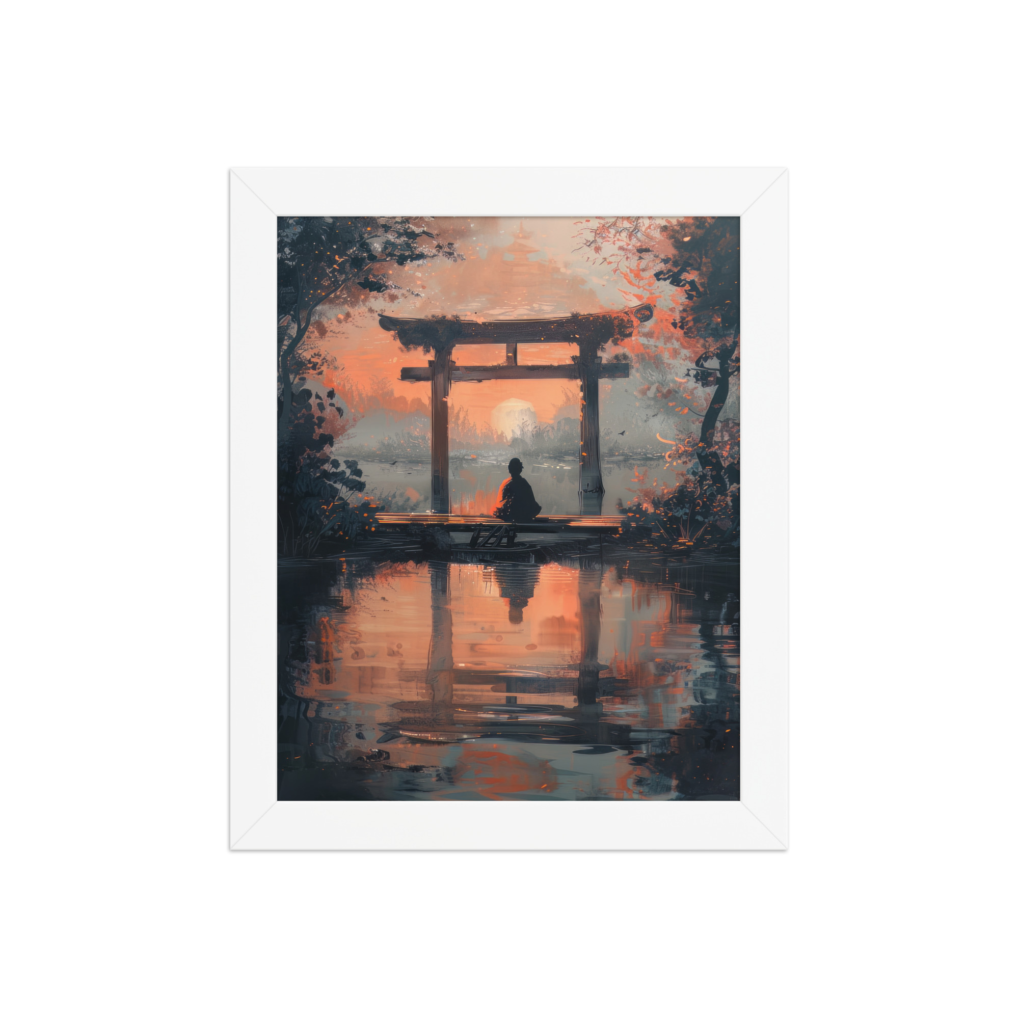 enhanced-matte-paper-framed-poster-in-white-8x10-front-68fa17ba83378.jpg Torii Reflections at Dusk – Evening Glow and Still Waters Wall Decor – Framed Poster - Image 17